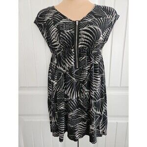 Elle Black Gray V-Neck Elastic Empire Waist Short Dolman Sleeve Dress Size M